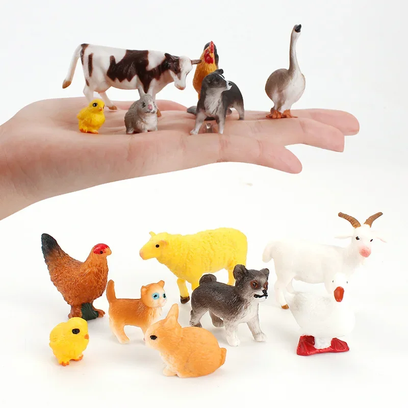 Simulation Poultry Farm Animal Action Figures Set Early Education Toys Cows Rooster Models for Kids Teaching Aids Ornament