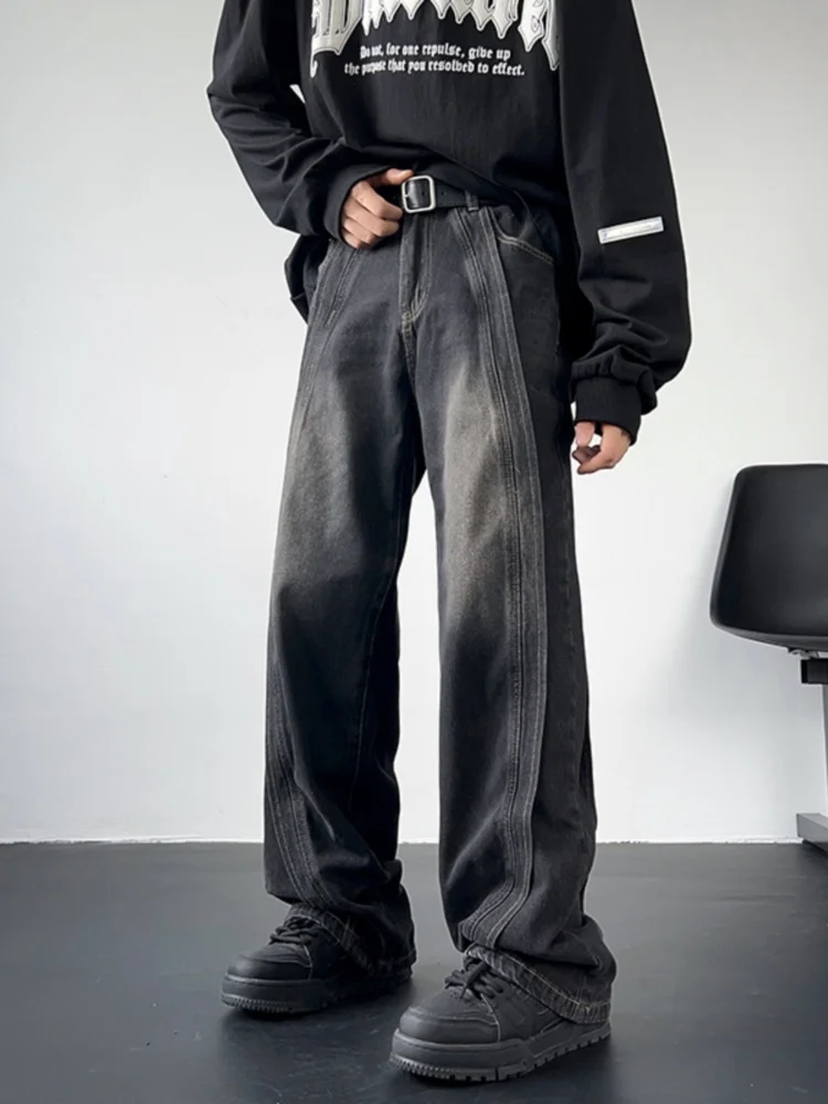 

Мужские джинсы свободного прямого кроя с завышенной талией, модные повседневные винтажные черные джинсовые брюки