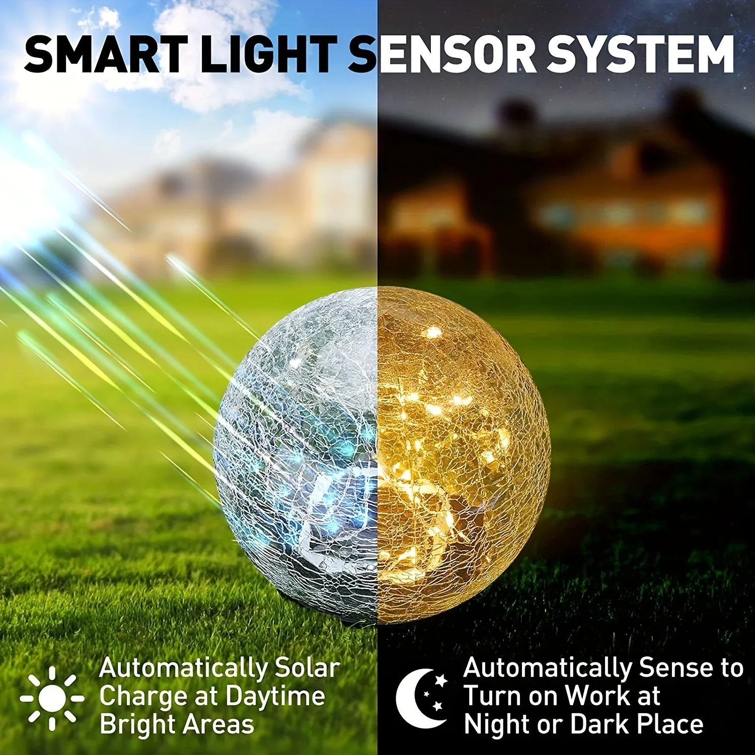 1PC Solar Cracked Glass Ball Lights Outdoor, Warm White & Color LED Garden Decor, Waterproof for Pathway/Lawn/Patio, IP65 Rated image 4