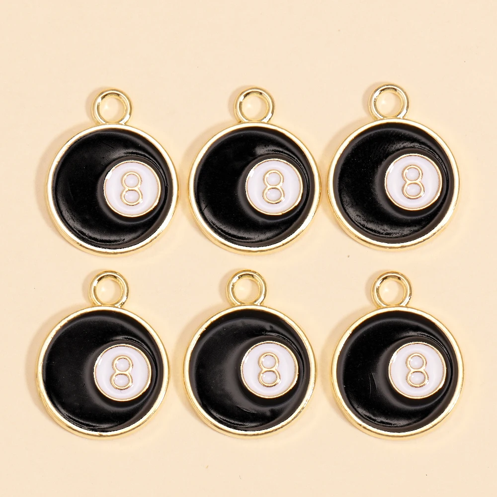 10Pcs Black NO.8 Lucky Billiards Enamel Pendant Creative Jewellery Accessories Diy Keychain Bracelet Jewelry Material Supplies