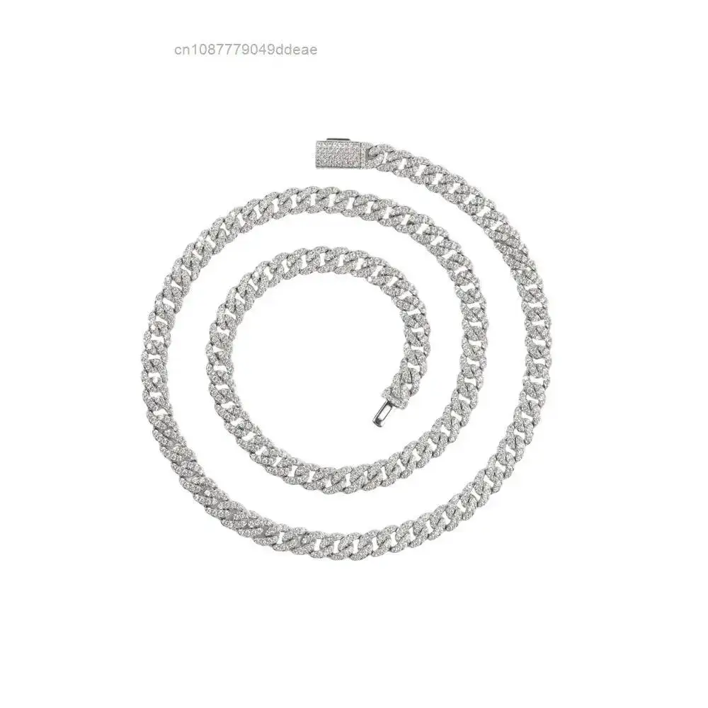 

Gold Plated Silver 6mm 10mm Cuban Link Chain Moissanite Zircon Fashion 14k 18k Unisex Men Iced Hiphop Bracelet Necklace