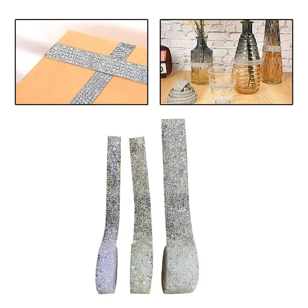 3 Roll Self Ribbons DIY Stickers Glitter Crafts DIY Decoration Stickers Bling Ribbons for Bathroom Event Decor