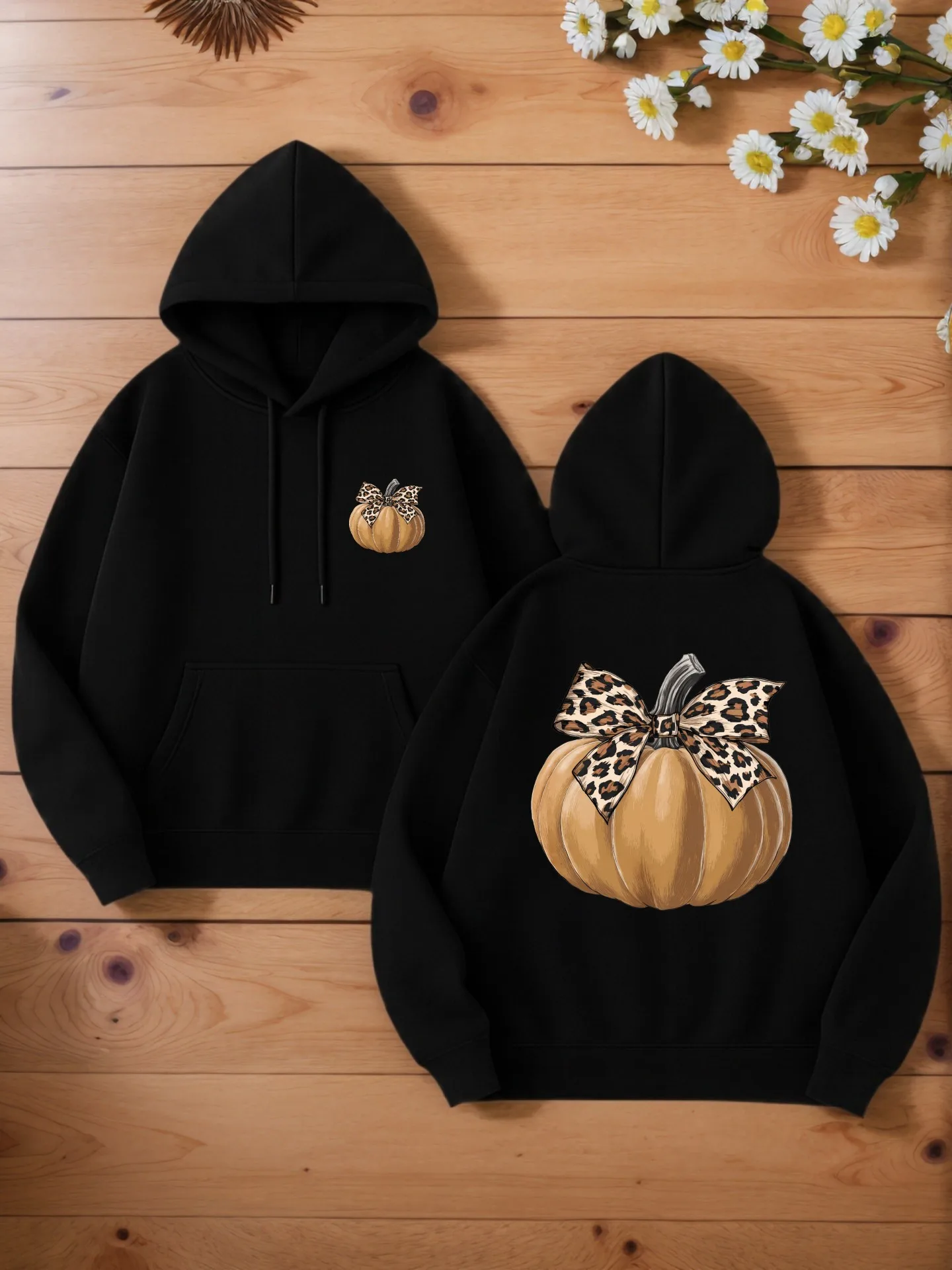 Graphic Hoodie Men, Pumpkin Print with Bow, Casual Style, Soft Fabric, Fall Outfits for Men