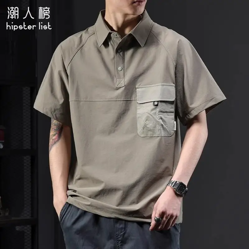 American Style Loose Men's Short Sleeve  Shirt Summer Fashion Urban Casual Pure Color Half Sleeve Workwear Top