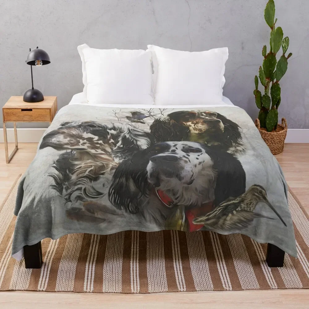 

English Setter , Woodcock Hunting Season Throw Blanket Warm Accent Blanket for Living Room Decoration
