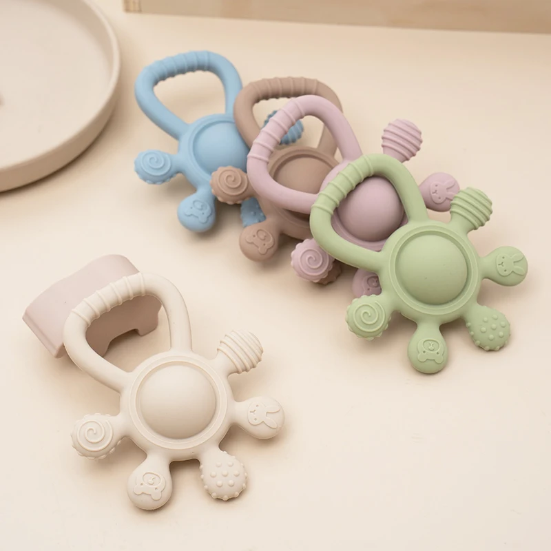 طفل سيليكون عضاضة حشرجة الموت اللعب BPA الحرة النخيل تصميم لعبة مضغة للرضع هدايا الوليد سهلة قبضة ألعاب التسنين للأطفال