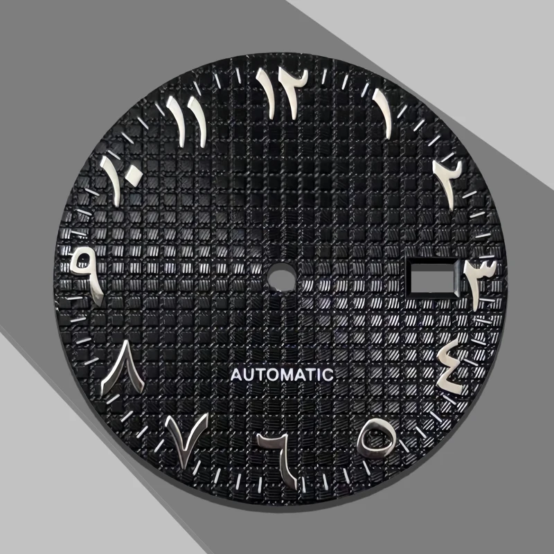 

Fits NH35/36 Caliber 31.8mm Middle Eastern A-Letter Green Black Blue Ice Blue Black Watch Dial No Illuminated Date Window Watch