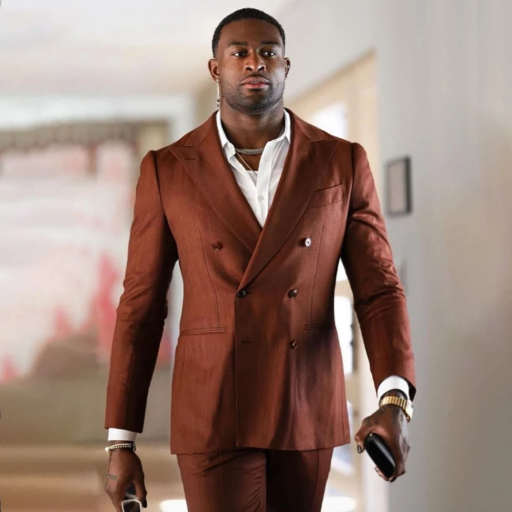 

High-End Men's Suits 2 Piece Jacket Pants Sets Formal Double Breasted Peak Lapel Slim Fit Male Clothing Customized Outfits Terno