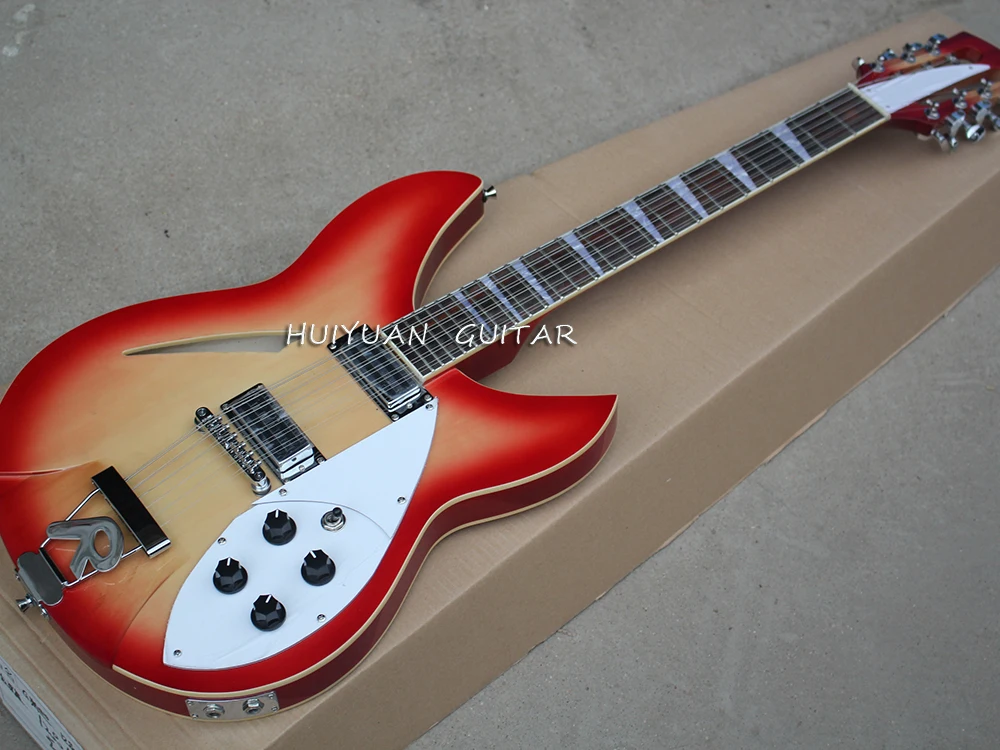 

12 Strings Cherry Red Semi-hollow Electric Guitar with R Tailpiece,White Pickguard,Rosewood Fretboard