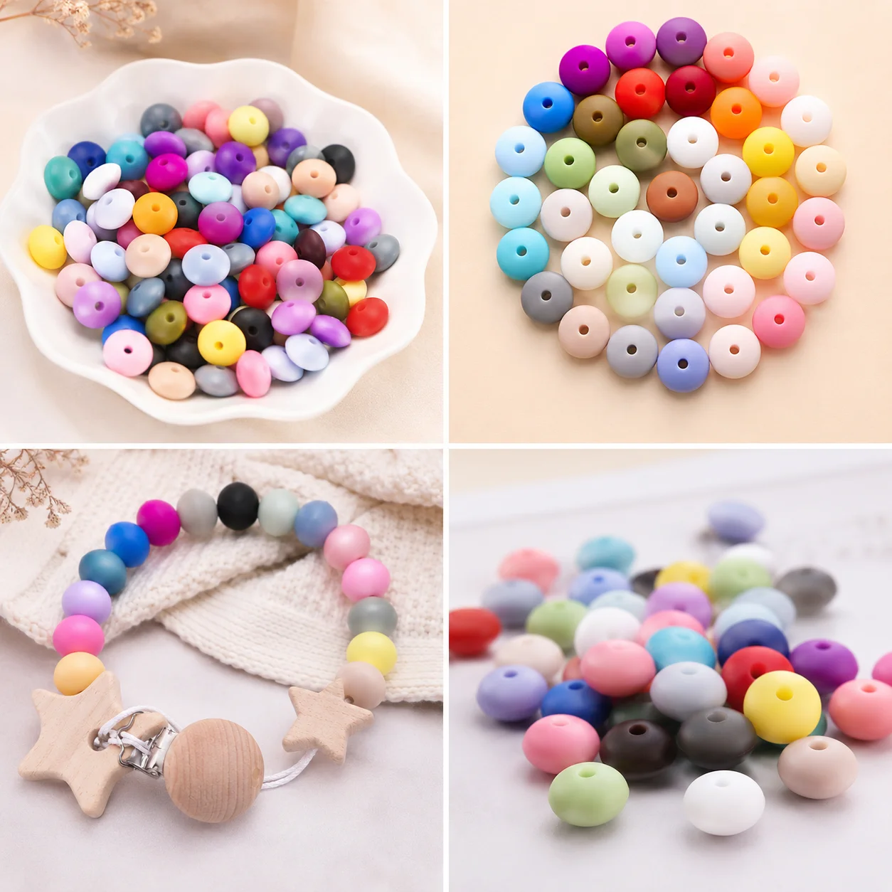 

50Pcs 12mm Food Grade Silicone Lentil DIY Pacifier Chains Baby Teething Accessories Nursing Necklaces Spacer Bead Teether Craft