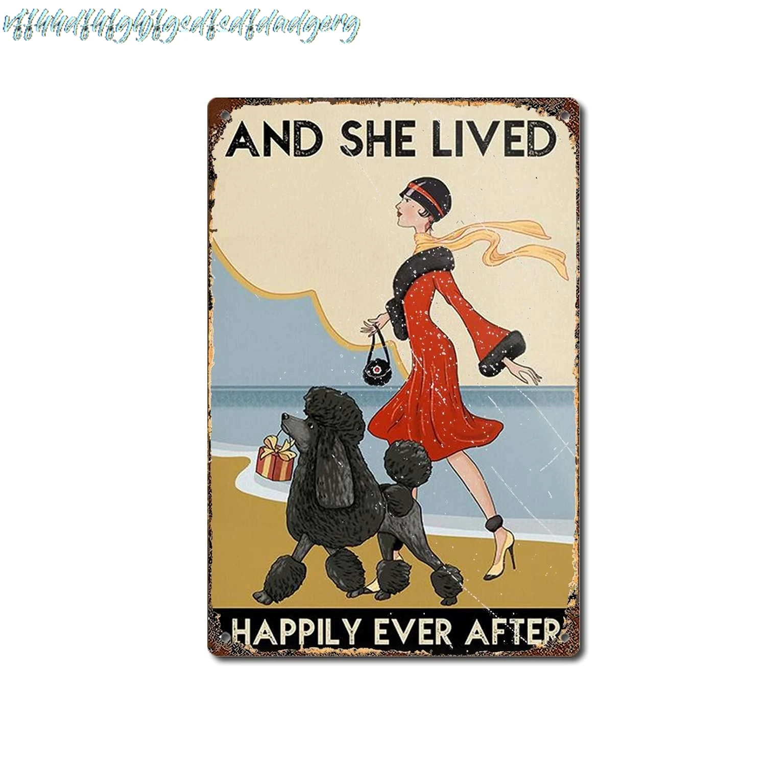 TRITXIY Gift for Black Poodle Lovers and She Lived Happily Coffee Shop Wall Art Dog, Home Decor Retro Metal Sign Retro tin  sign