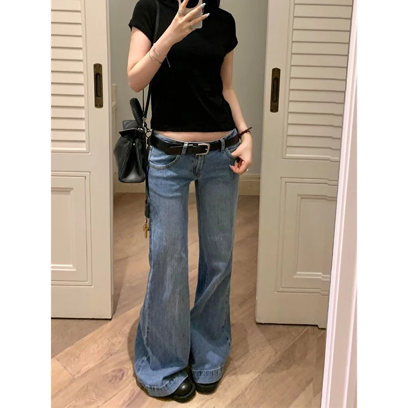 

New Women's Low Rise Jeans Bootcut Jeans Kpop Denim Pants Y2k American Retro Bell Bottom Jeans Harajuku 2000s Korean Gyaru Pants