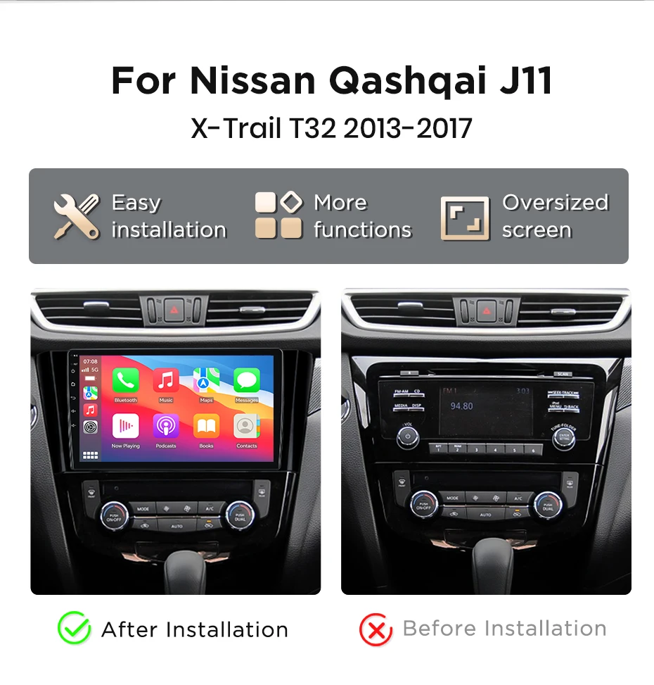 Autoradio für Qashqai J11 X-Trail 32 2013-2017, kabelloses CarPlay & Android Auto, Subwoofer-Verstärker, intelligente Systeme, IPS/QLED-Touchscreen, Kamera, DSP, GPS-Navigation, WiFi, DAB+, FM, DSP, BT, SWC, Plug & Play, 2DIN, WiFi, 4G, Multimedia-Player – Detail 8