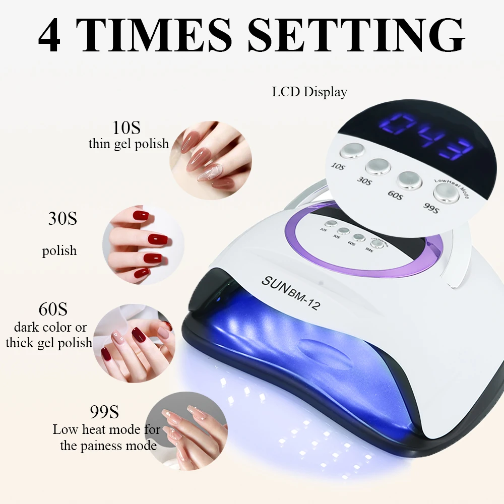 SUN BM-12 Nail Dryer Machine 66LEDs 2-in-1 LED/UV Nail Lamp for Nail Gel Polish Curing Manicure Lamp with Four Timer LCD Display