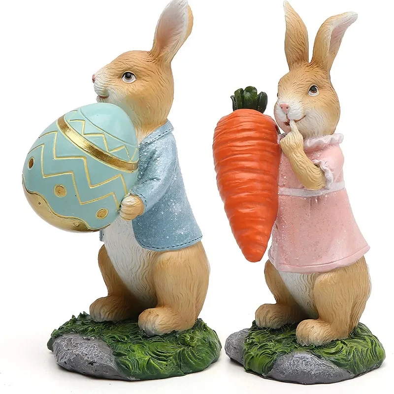 Easter Bunny Resin Crafts Rabbit Doll Decor Desktop Decoration Rabbit Hug Carrot Figurine Garden Statue Decor Props Accessories