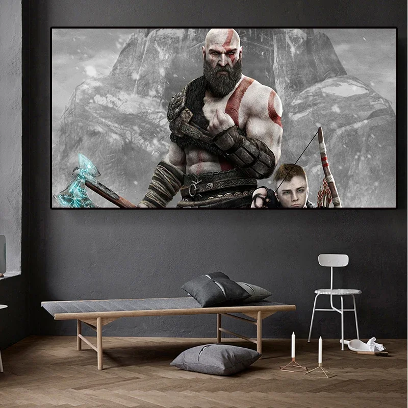 New God of War Ragnarok Inspired Poster, Aesthetics Kratos Gaming Painting,Wall Art Video Games Room Decor, Home Decoration