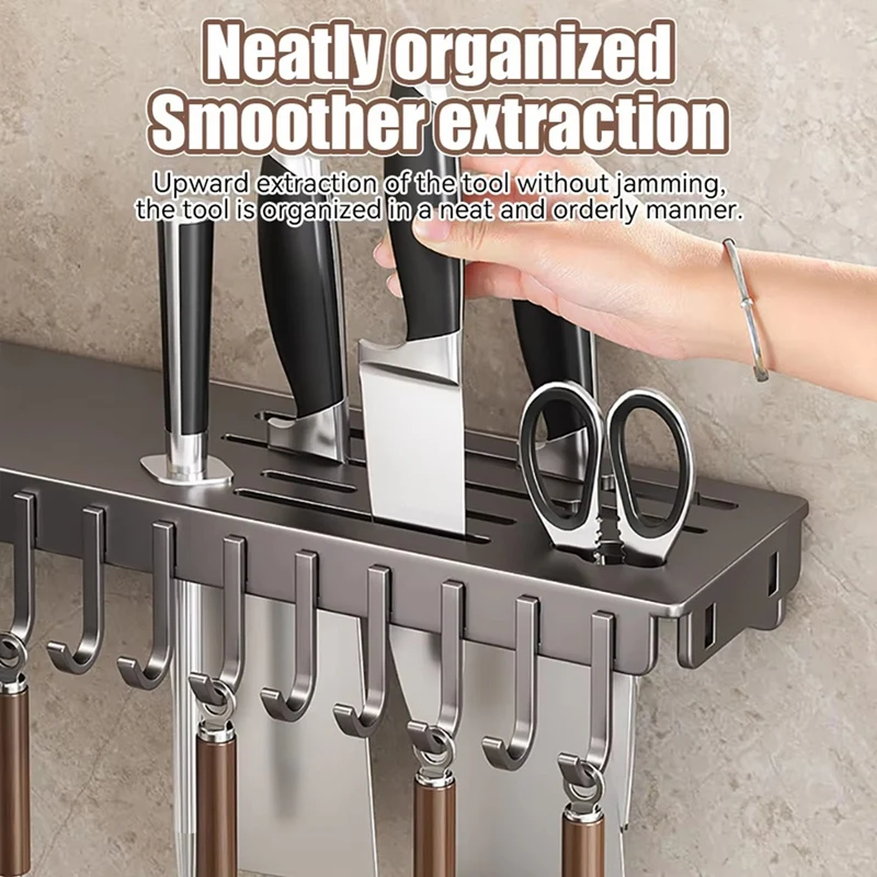 Suporte de faca multifuncional montado na parede - Prateleira dobrável para cozinha, inclui tubo de pauzinhos e armazenamento de cortador
