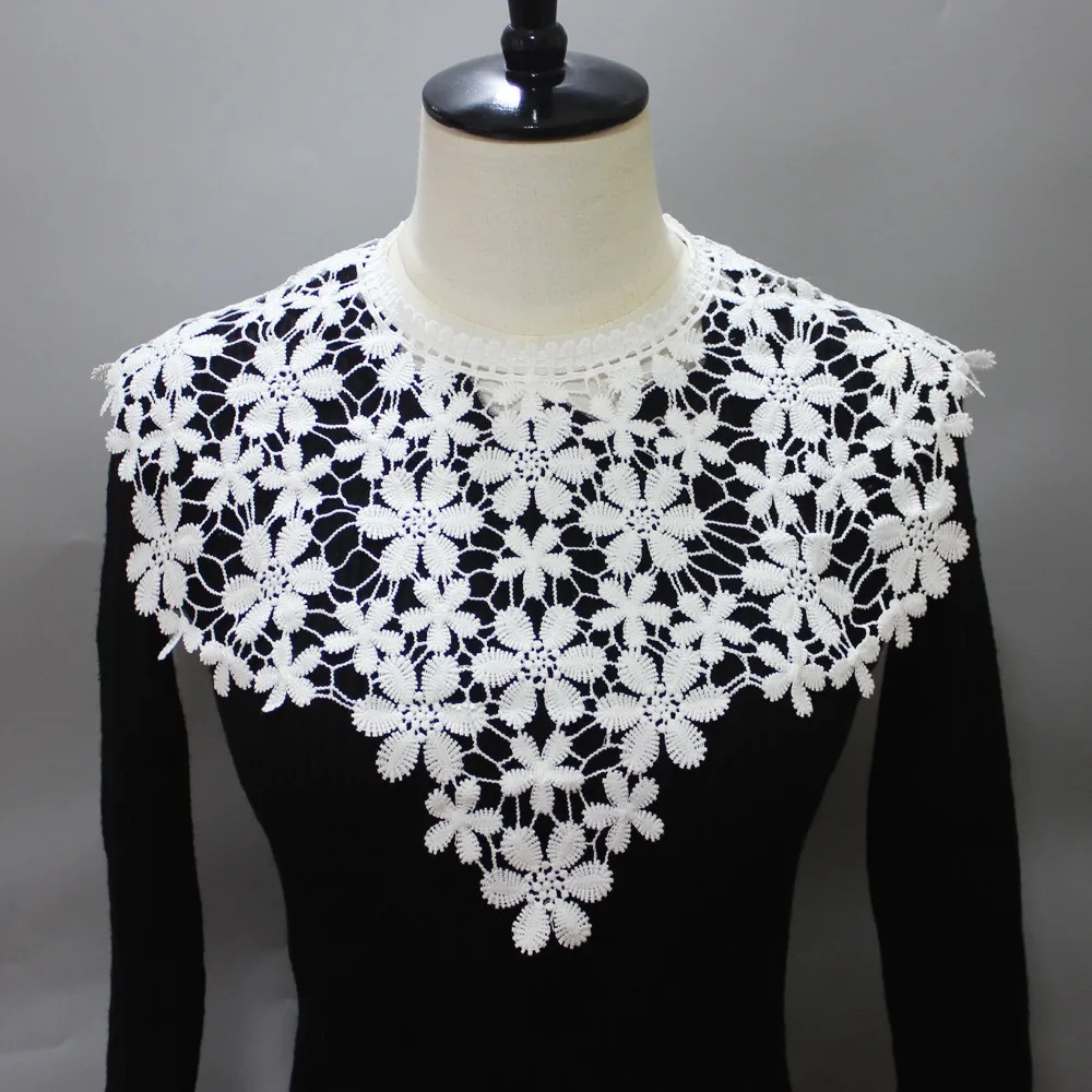 رائعة أزياء من الدانتل العنق نسيج الدانتيل الكروشيه تصميم وهمية العنق طوق DIY أنيقة شال سترة المؤنث الزخرفية