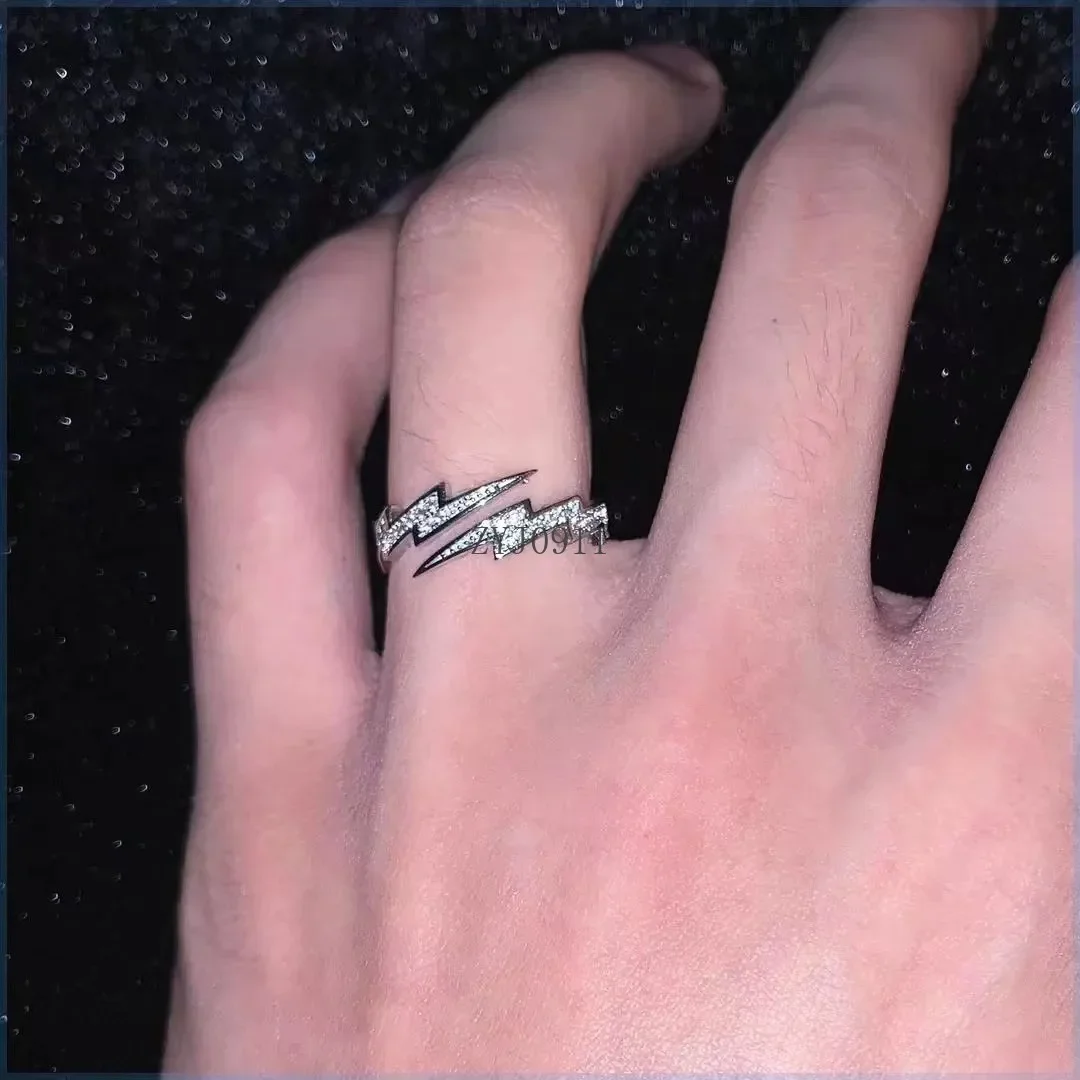 2024 جديد فضي اللون البرق خواتم مفتوحة للنساء الرجال العصرية غير النظامية السبابة البنصر شخصية الهيب هوب مجوهرات هدية