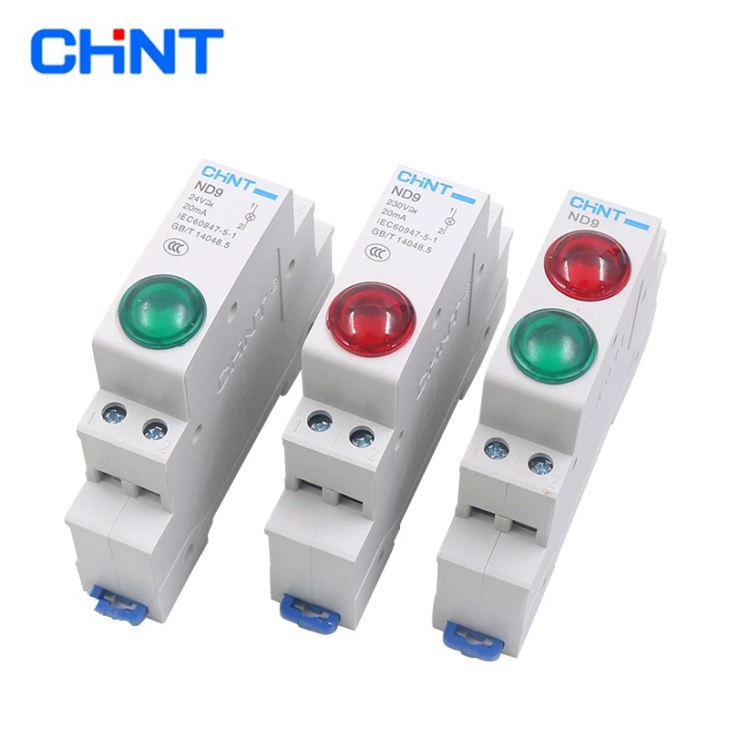 1PC CHINT ND9 PILOT LIGHTS LED RED GREEN AC/DC 24V 220V Modular DIN Rail Lamp High Quality Indicator Light