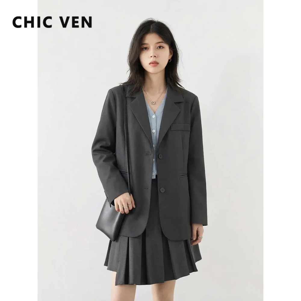 

CHIC VEN Korean Women Blazers Coat Solid Single-breasted Casual New Back Slit Design Female Jacket Spring Summer 2026 Clothes
