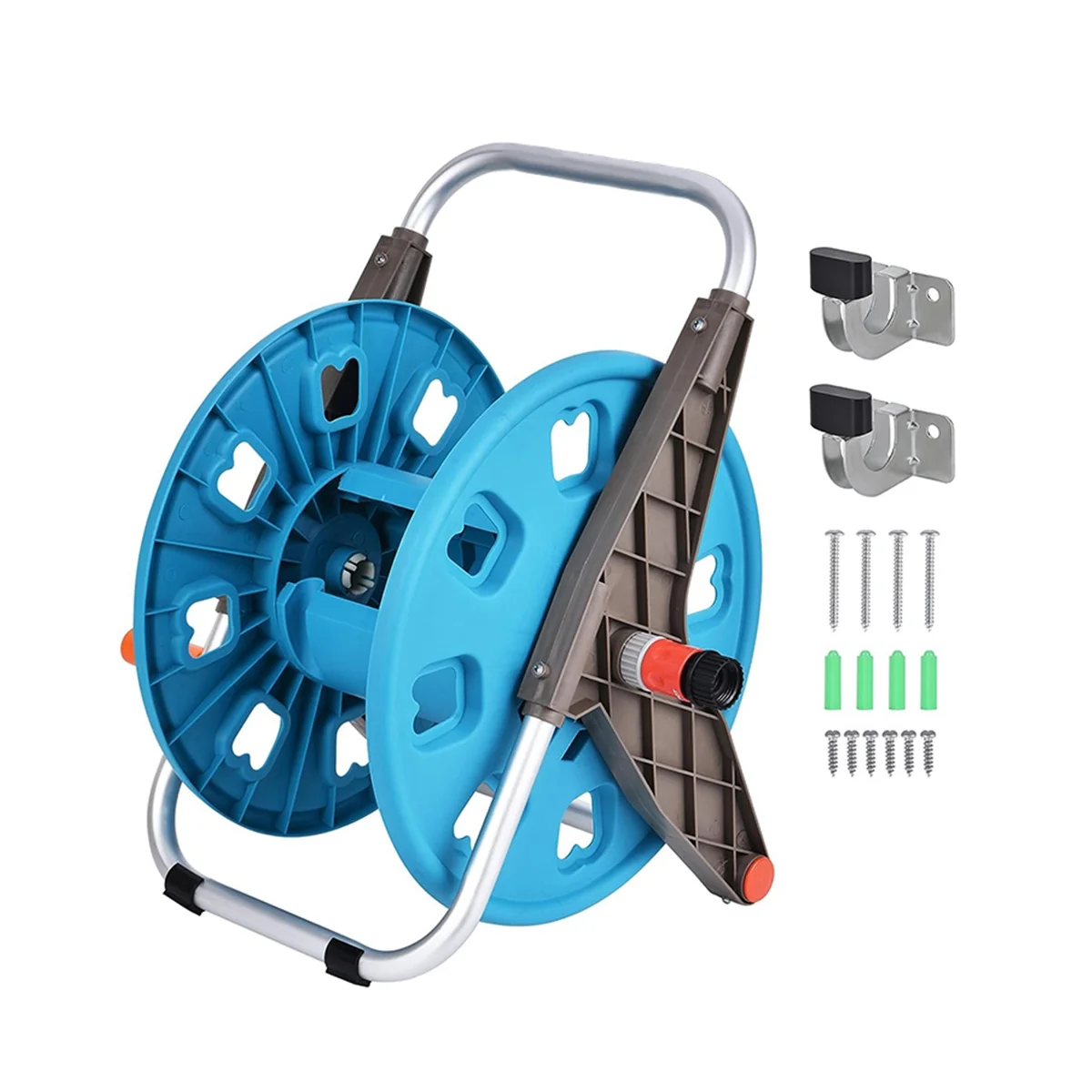 Garden Hose Reel - Wall/Floor Mounted Hose Reel 5/8 in X 131Ft, Hose Holder with Hose Adapter for Outside Garden Yard