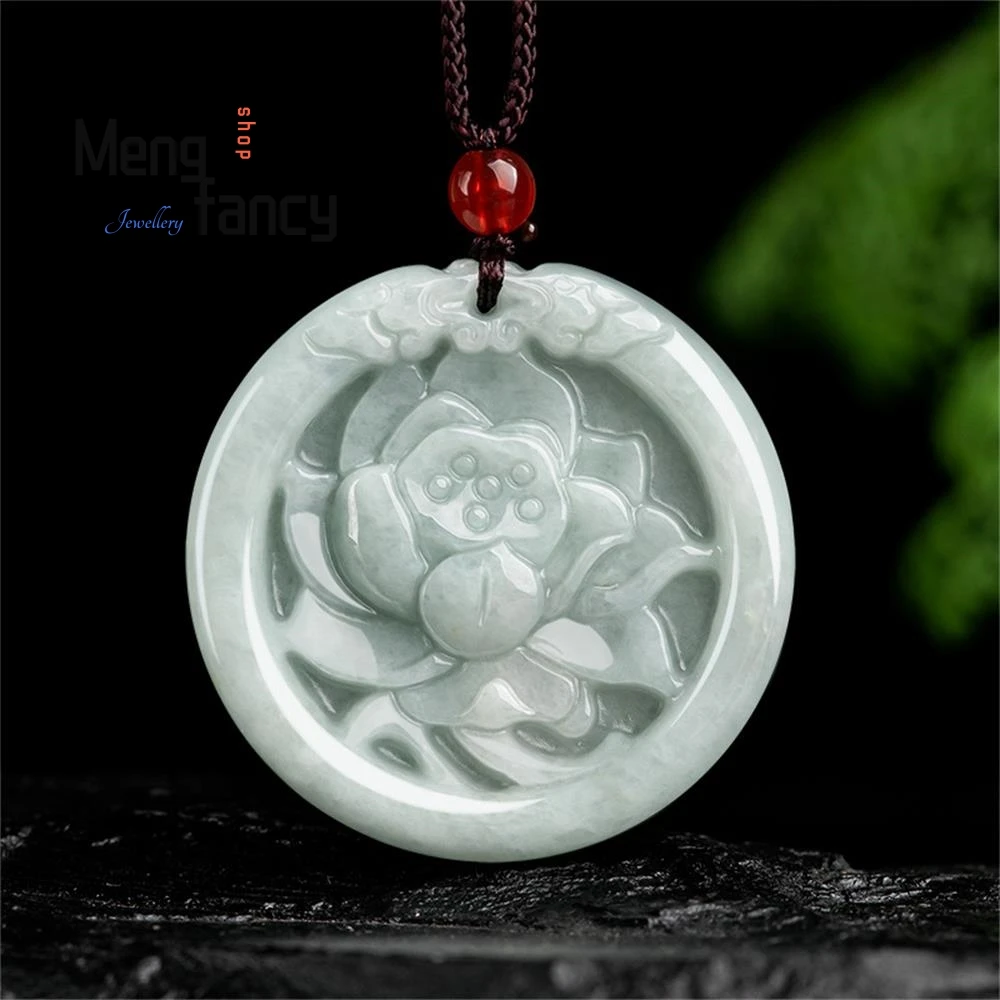 

Natural Myanmar A-goods Jadeite Lotus Jade Pendant Simple Retro Handicraft Best Selling Fashion Fine Jewelry Mascot Holiday Gift