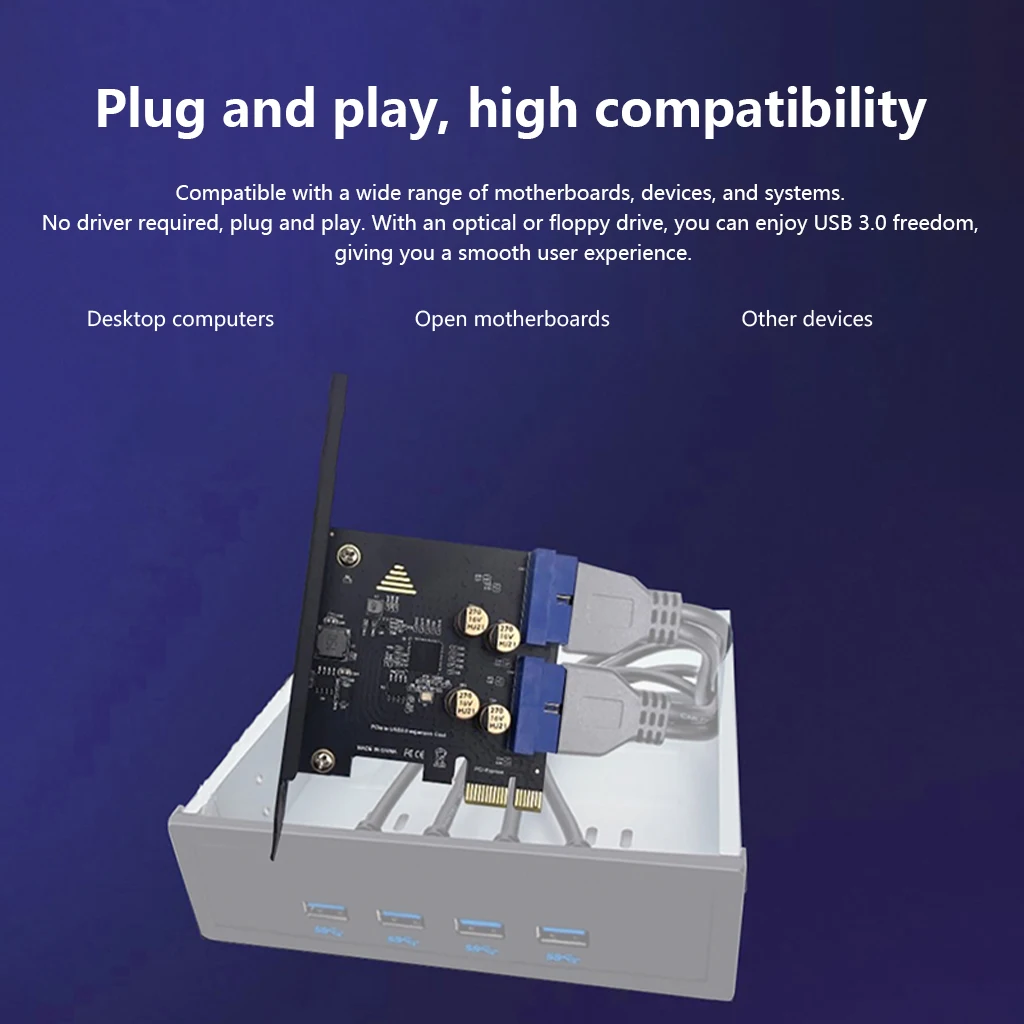 

PCI-E to Dual 19-Pin USB 3.0 Internal Expansion Card 5Gbps D720201 Chip Dual USB-A Port for Desktop PC Front Panel