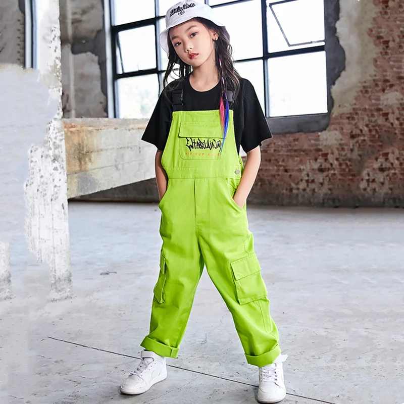 Boys Hip Hop Overalls Girls Cargo Pants Dungaree Jumpsuit Kids Street Dance Romper Clothes Teenage Costume Children Streetwear