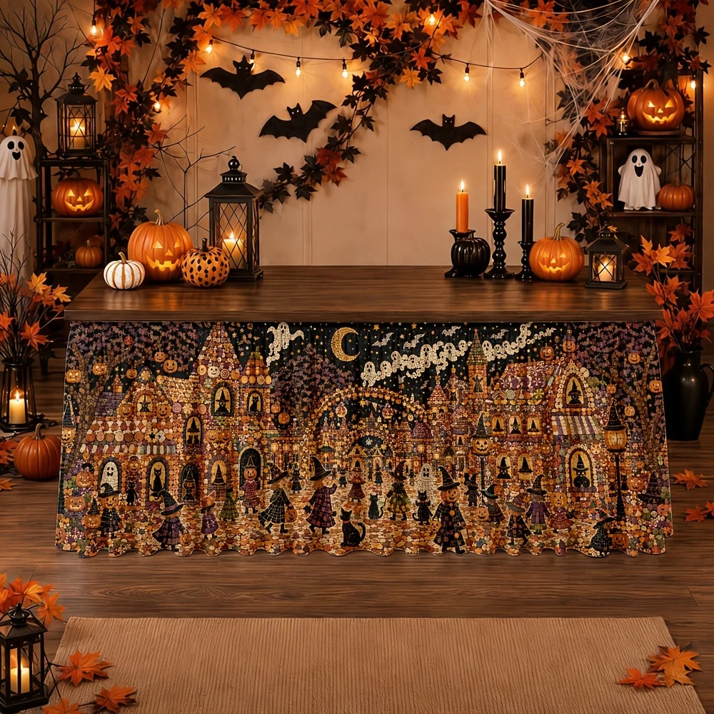 Halloween night market whimsical gothic autumn festival spooky charm harvest moon  parade lanterns costumes