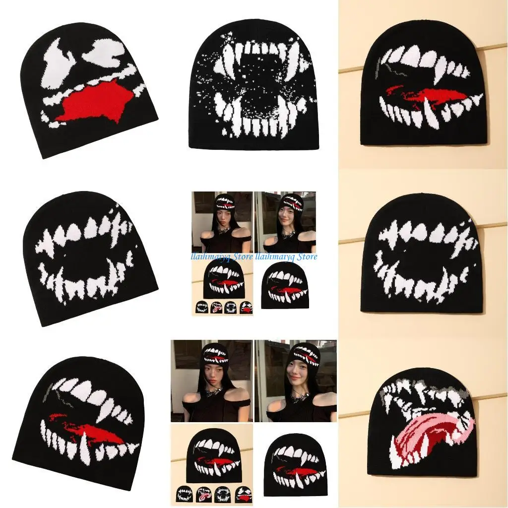 

573B Вязаная шапка Пуловер с узором в стиле панк Шапка в стиле хип-хоп Осенне-зимняя ветрозащитная шапка