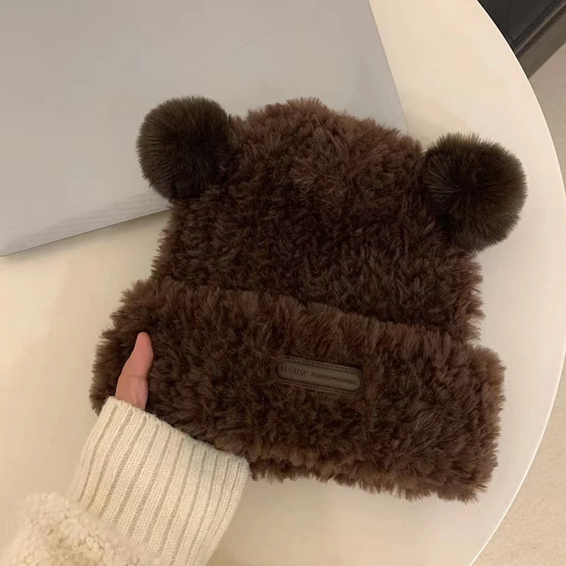 Winter Warm Hat Winter Bear Ear Hat Winter Knit Hat Bear-Style Hat Winter Soft Plush Beanie with Large Circumference for Warmth