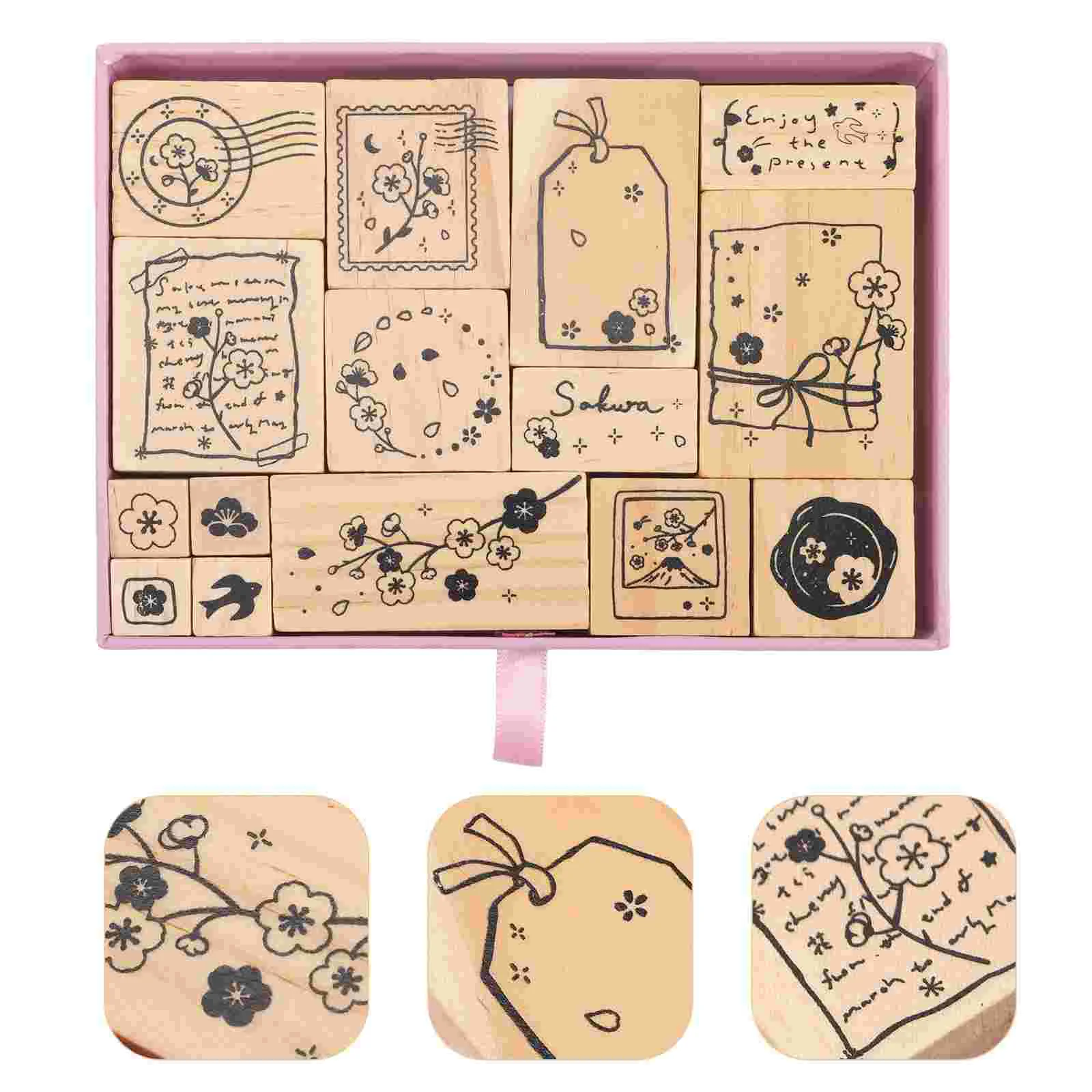Hand Stamp Flower Themed Stamps for Crafts Postage Crafting Decorative Wooden Scrapbook Decoration Vintage