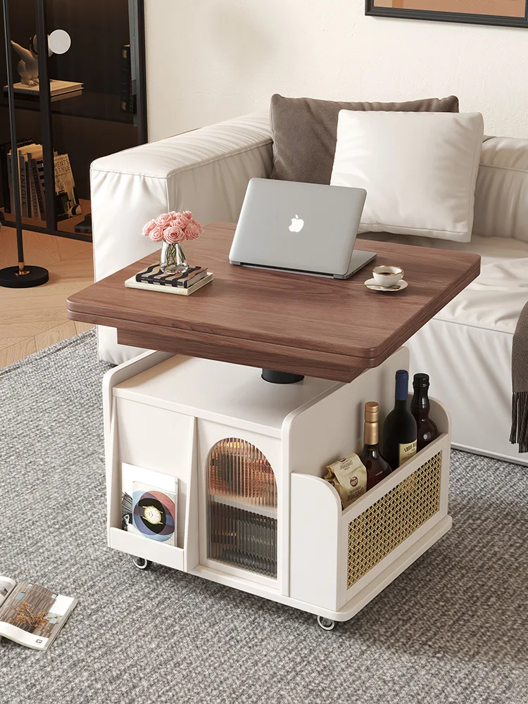 Solid Wood Movable Lifting Folding Coffee Table Small Apartment Living Room Home Sofa Side Several Multi-functional Tea Table Si