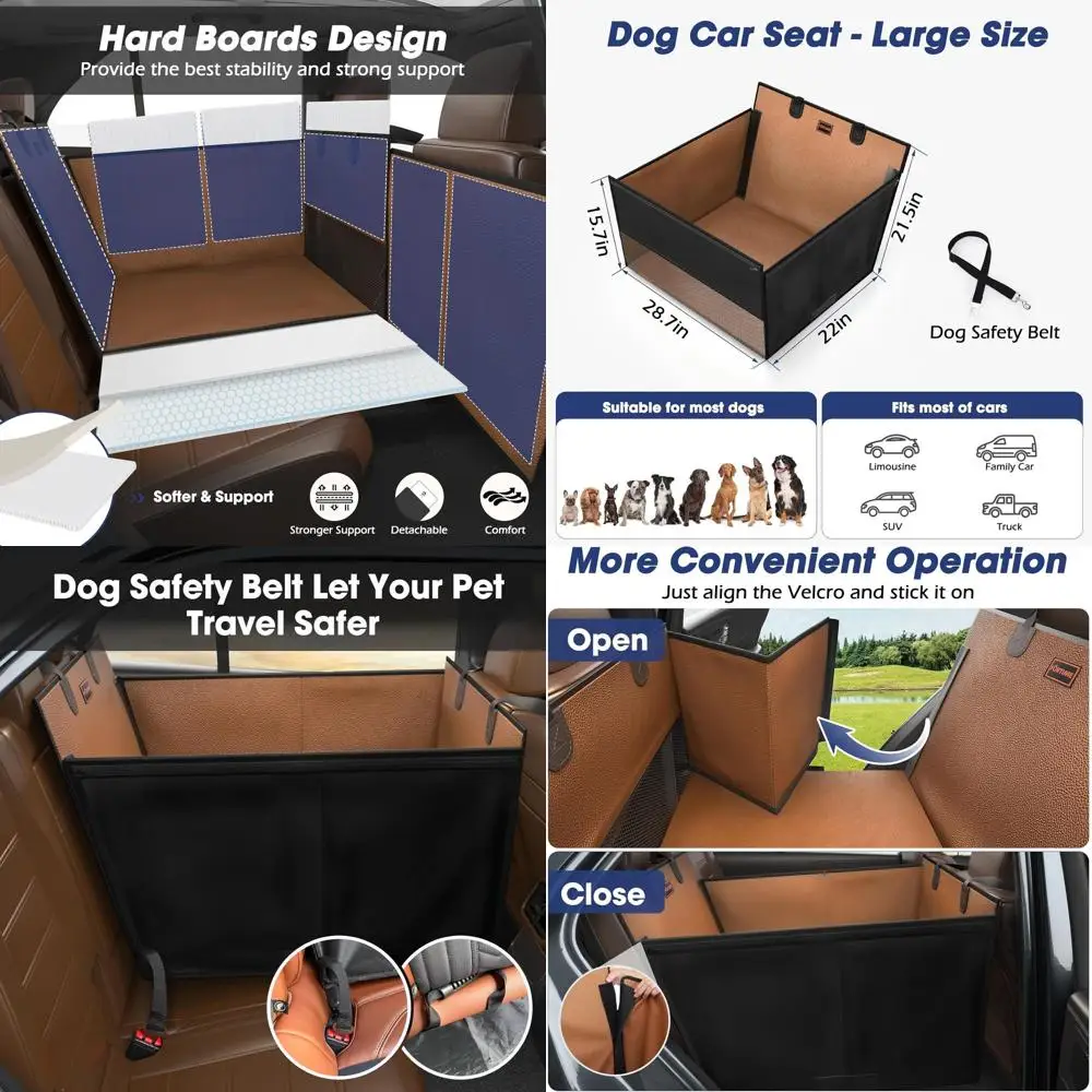 

Улучшенный чехол для сиденья автомобиля из искусственной кожи с жестким дном, водонепроницаемый удлинитель заднего сиденья для средних собак, подходит для легковых автомобилей, внедорожников и