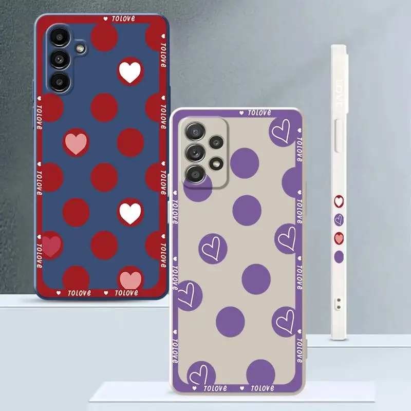 Love Heart Red Purple Dots for Samsung A52 A52s A53 A54 A55 A71 A72 A73 A50 A31 A32 A33 A34 A35 Straight Edge Design Phone Case 