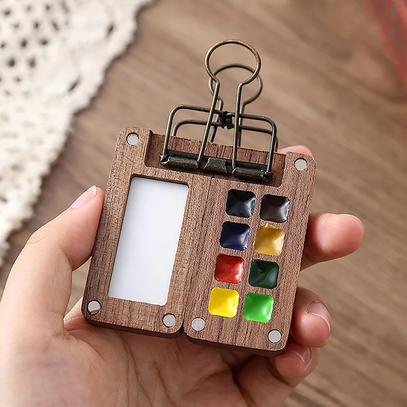 Portable Travel Wooden Handmade 8 Grid 0.5ml Watercolor Paint Palette Oil Paints Tray Box Empty Box Mini Black Walnut Paint Box