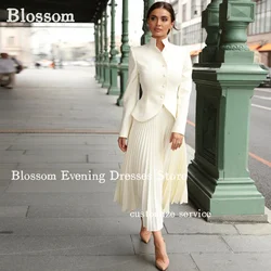 Buttons Long Sleeves Jacket Prom Dresses Pleated A-line 2-piece Noble Crepe Evening Dresses 2024 Formal Wedding Party Gown