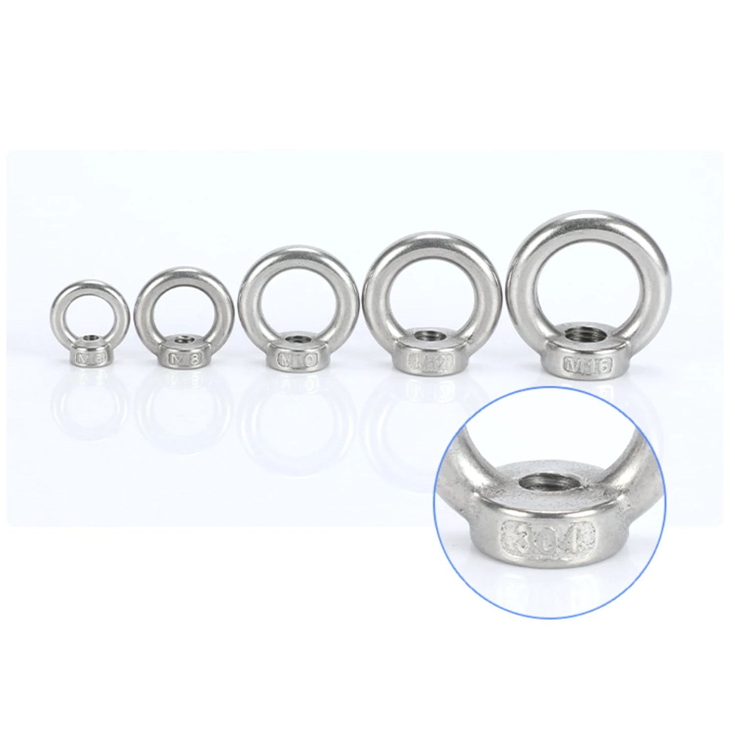 304 Stainle 10pcs M3 M4 M5 M6 M8 M10 M12 Eye Nut Stainless Steel Marine Lifting Eyenut Ring Nut Loop Hole for Cable Rope Lifting