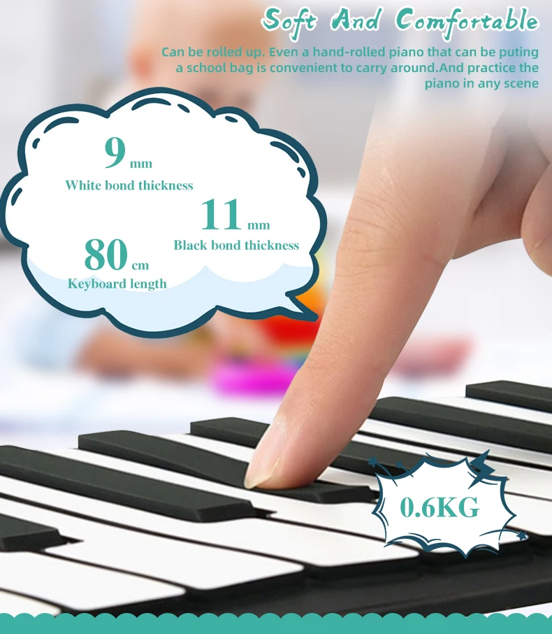 Professional Music Foldable Rolling Up Piano Keyboard 49 Keys Electronic Organ for Education School Training Toy Game