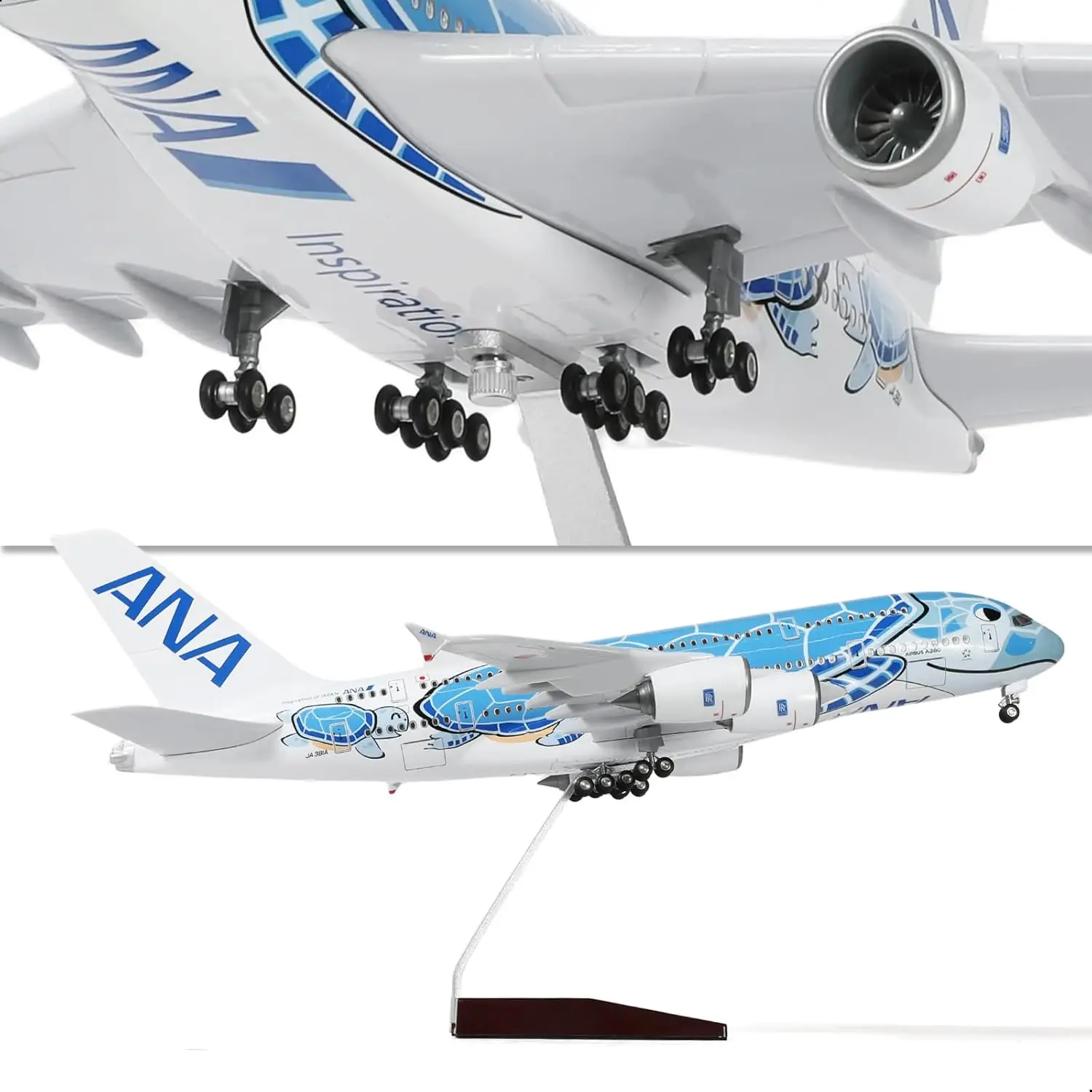 Modèle d'avion 1/160 A380 ANA Blue Turtle, kits de modèles d'avion 46CM (18 pouces) avec présentoir pour collection de cadeaux d'aviation pour adultes