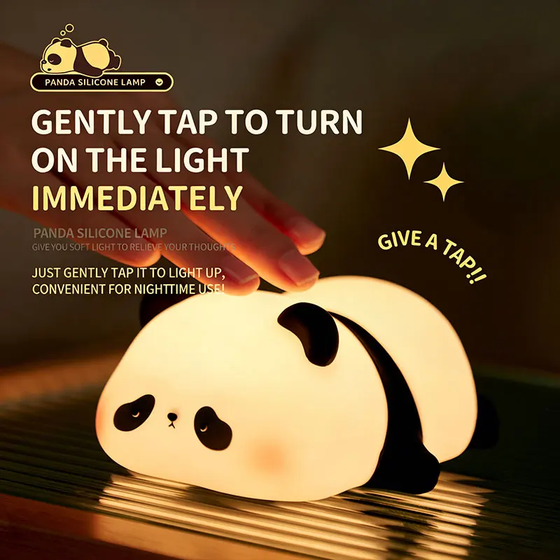 

Милый силиконовый ночник в виде панды, перезаряжаемая светодиодная лампа с сенсорным управлением для детской спальни, детской комнаты и декора рабочего стола