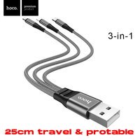 HOCO 25cm 1m Short Charge 3 in 1 USB Cable for Huawei for iPhone 13 12 11 Pro Fast Charge Micro USB Type C Cable for Samsung