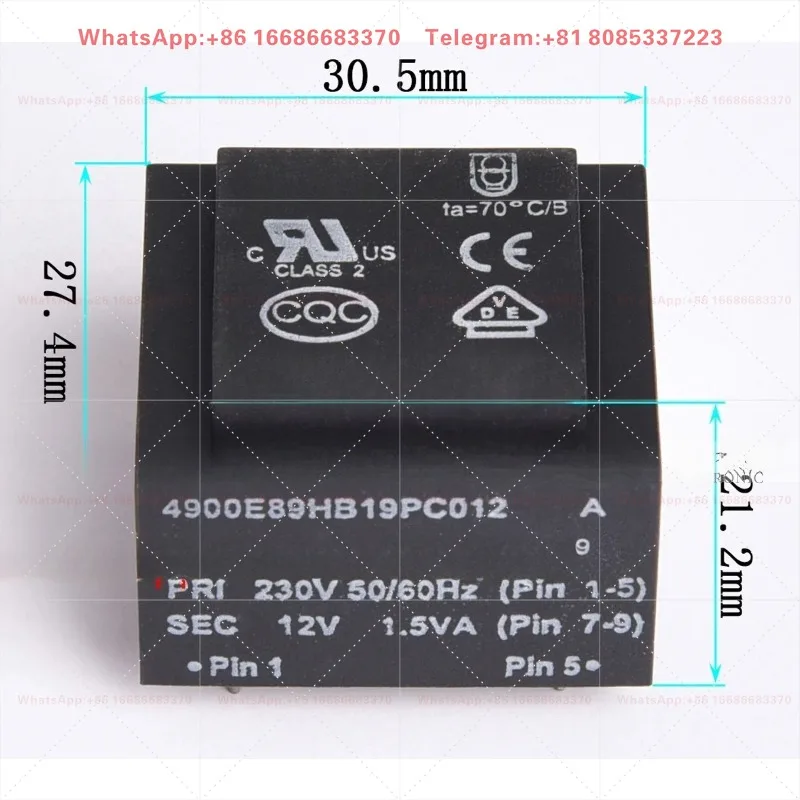 4900E89HB19PC012A Epoxy Sealed Transformer 1.5VA 230V Input 12V Output VDE UL