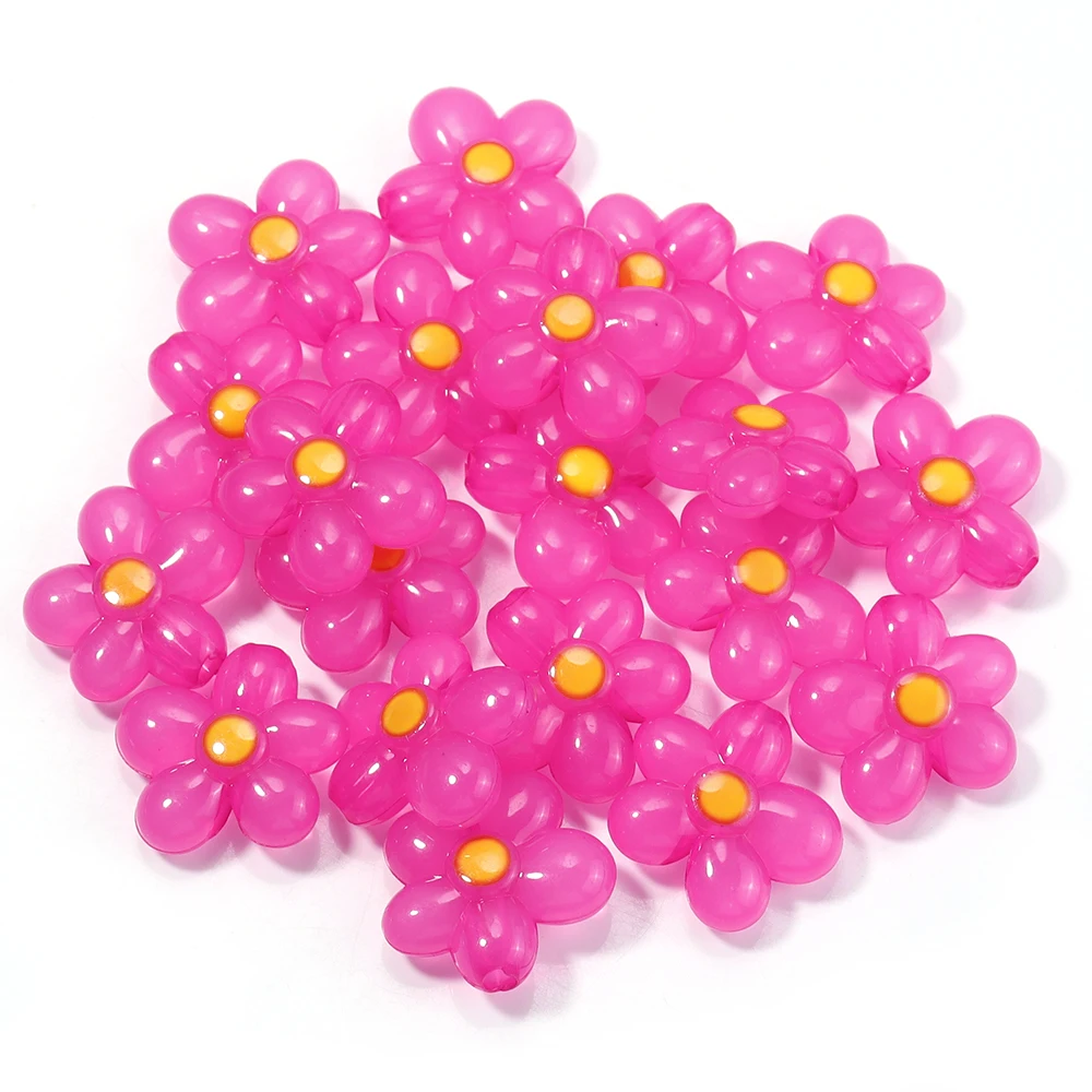 

20pcs/lot Flower Beads Colorful Solid Color Jelly Color Acrylic Beads Loose Beads For Children Girls DIY Handicrafts Gift Making