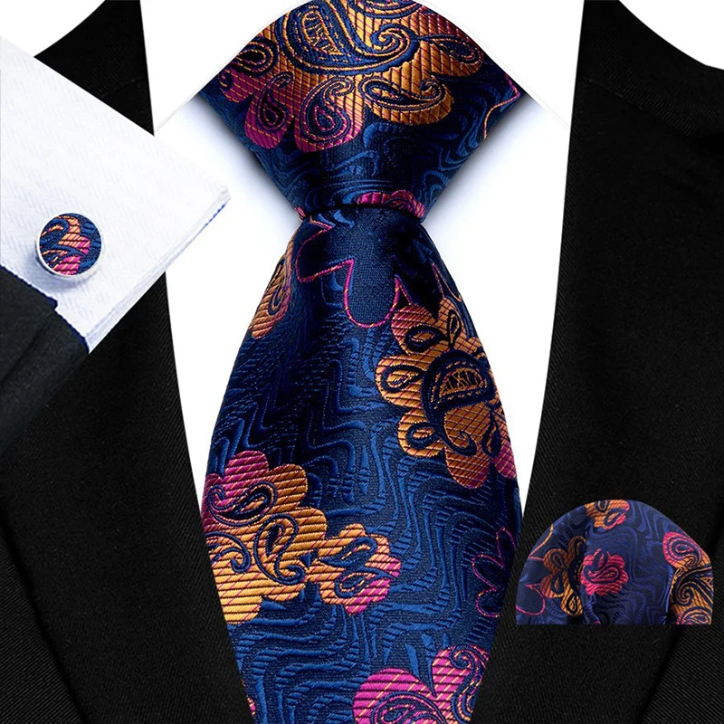 Fashion Ties For Men Floral Paisley  Neck Tie Hanky Cufflinks Set Mens Vintage Necktie Business Formal Suit Accessories