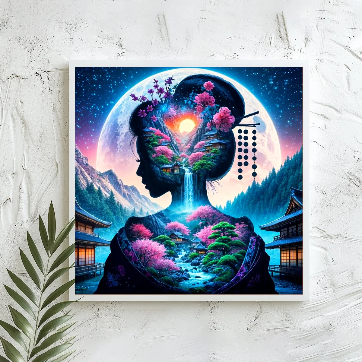 1 Stück 40x40 cm/15,74 Zoll, 11Ct/14Ct Kreuzstich-Set, DIY Valentinstagsgeschenk, Stickerei-Set für Festivals, Geisha-Landschaft, Doppel-Exp – Detail 2