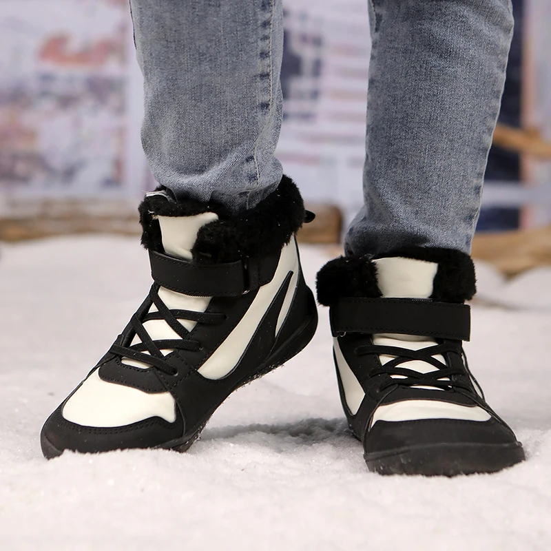 Botas de nieve para niños pequeños y grandes, zapatos informales de punta ancha para exteriores, Invierno