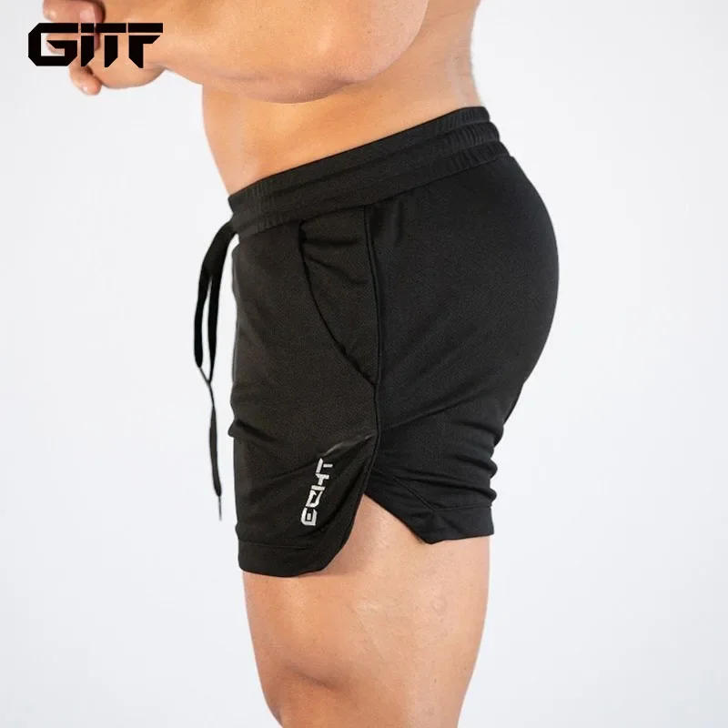 GITF Mens Gym Training Shorts Men Sports Casual Clothing Fitness Workout Running Grid Quick-drying Compression Shorts Athletics