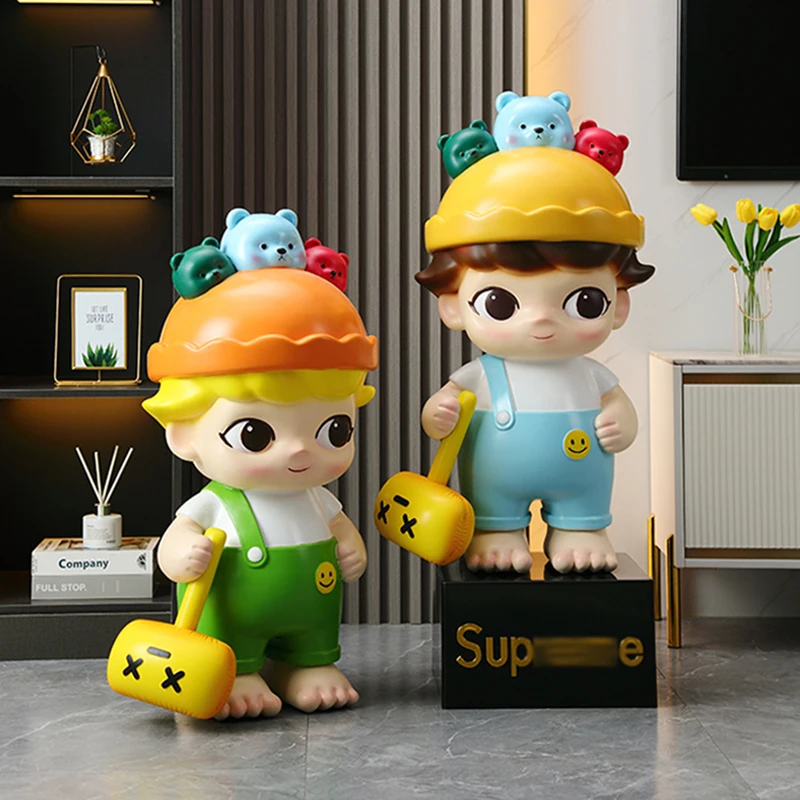 Home Decor Sculptures Figurines Decoration Accessories Chaopai Boy Cartoon Bank Floor Ornaments Living Room Resin Animal Statues